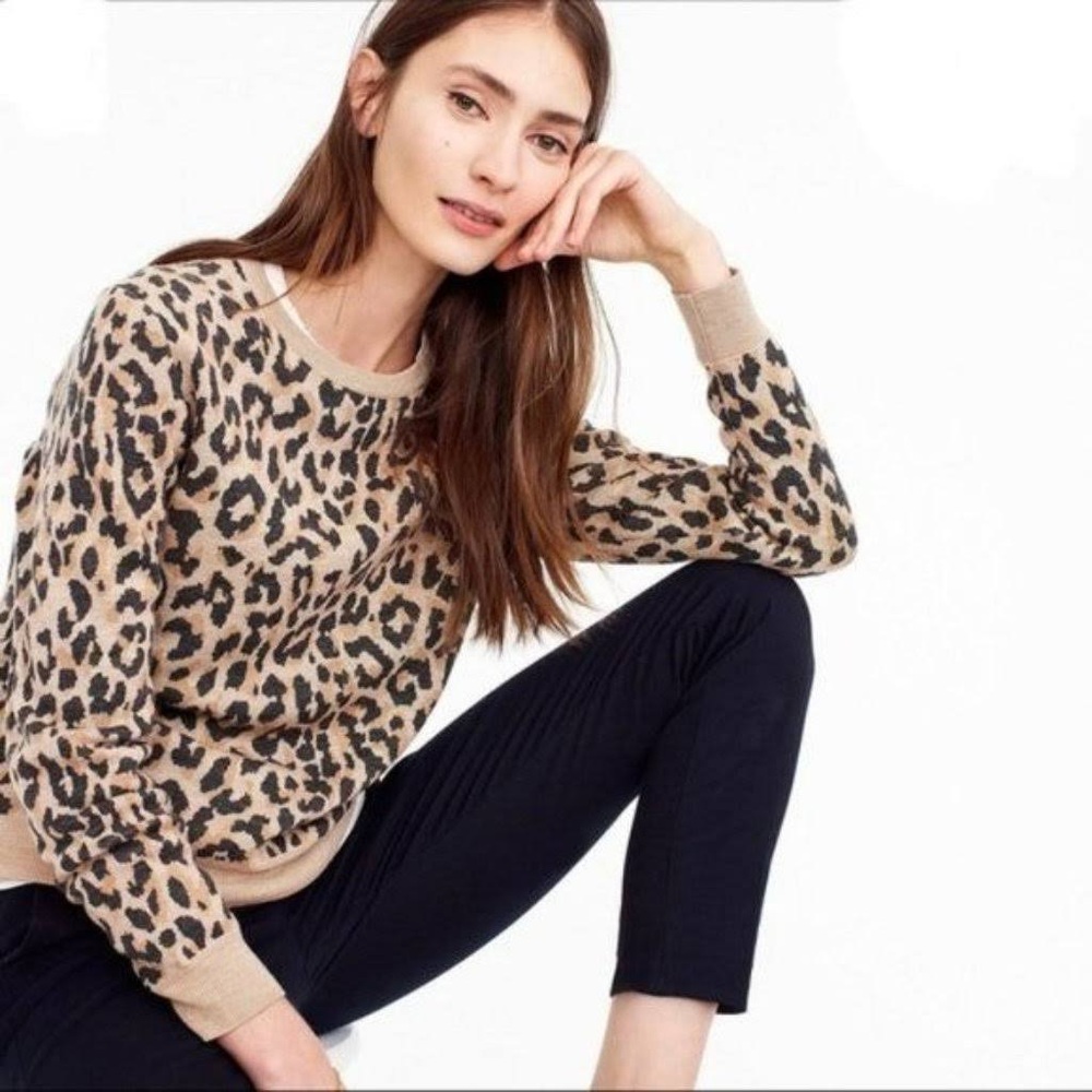 Jcrew Crewneck Merino Wool Cheetah Sweater